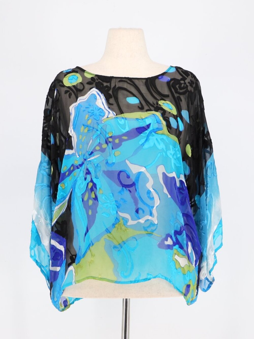 CHICO'S Vibrant Blue Abstract Print Silk Blend Sheer Top Size 2/L
